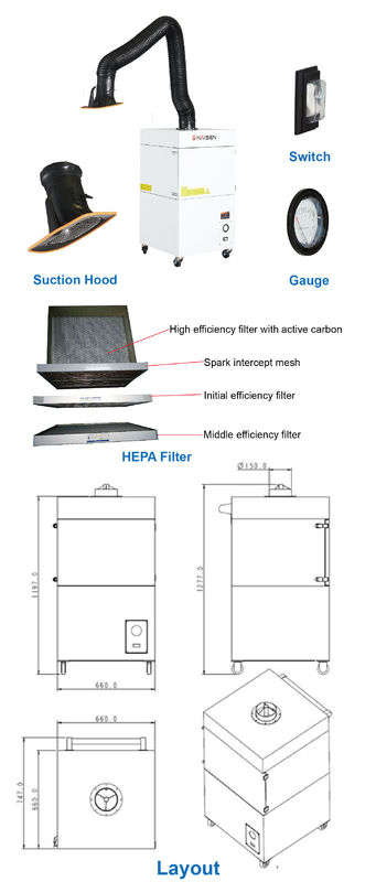 Mobile Welding Industrial Fume Extractor KSJ-0.7B 220V 20㎡ Filtering Area